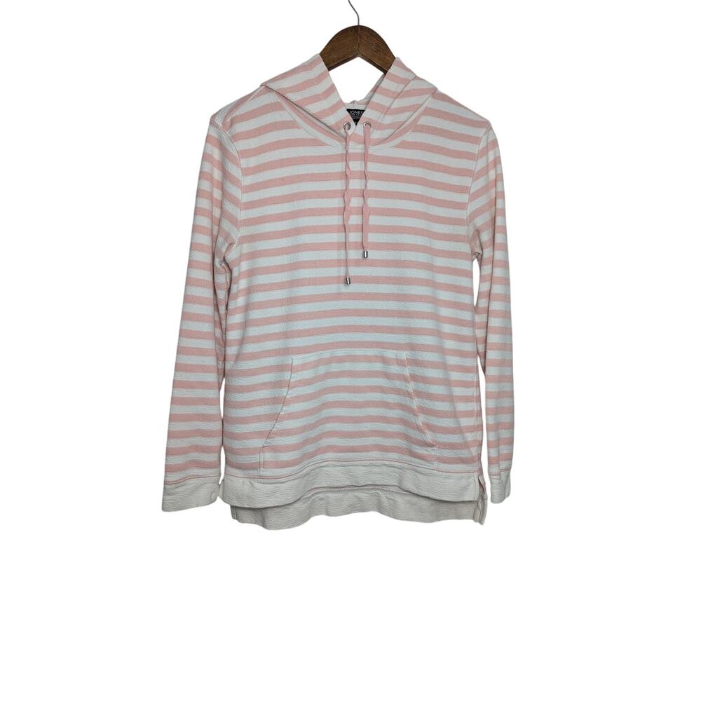 Women's Jones New York Hooded Pullover Pink & White Striped Terry Cloth Sz S